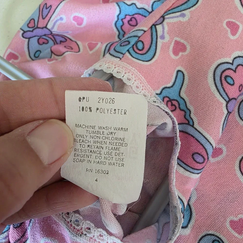Sleeping Beauty Nightgown Kids Size 10 Pink Butterfly Lace Trim Heart Print
